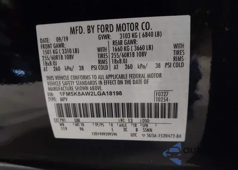 2020 Ford Police Interceptor из США, поврежденный, VIN 1FM5K8AW2LGA18198